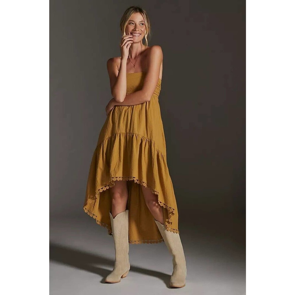 NWT Anthropologie Maeve High-Low Strapless Midi Dress Size M